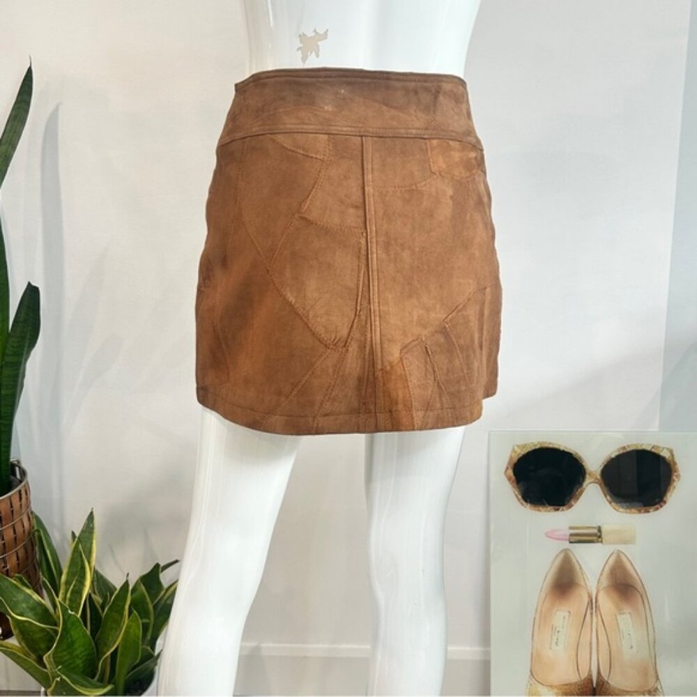 Le Chateau Suede Patchwork Snap Front Mini Skirt - image 5